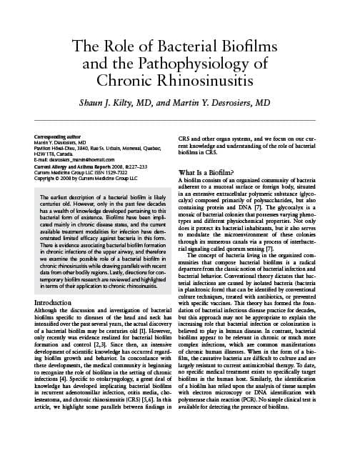 The Role of Bacterial Biofilms and the Pathophysiology of Chronic Rhinosinusitis