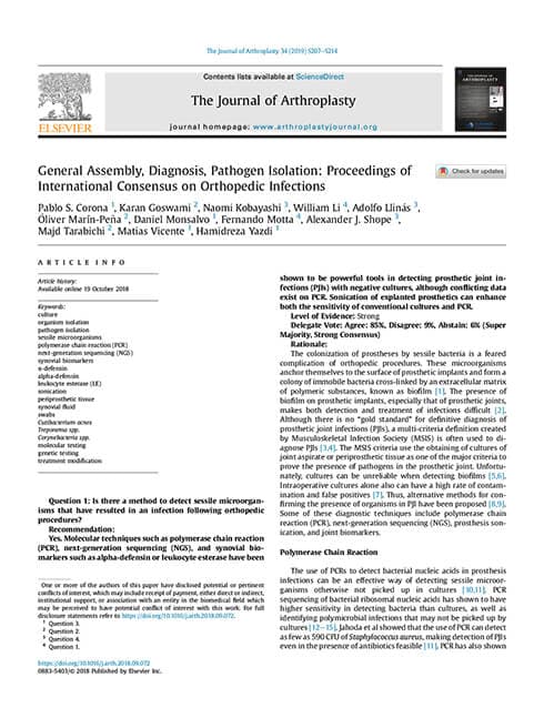 Corona PS, Goswami K, Kobayashi N, et al. General Assembly, Diagnosis, Pathogen Isolation: Proceedings of International Consensus on Orthopedic Infections.