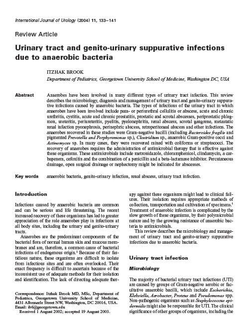 Urinary tract and genito-urinary suppurative infections due to anaerobic bacteria