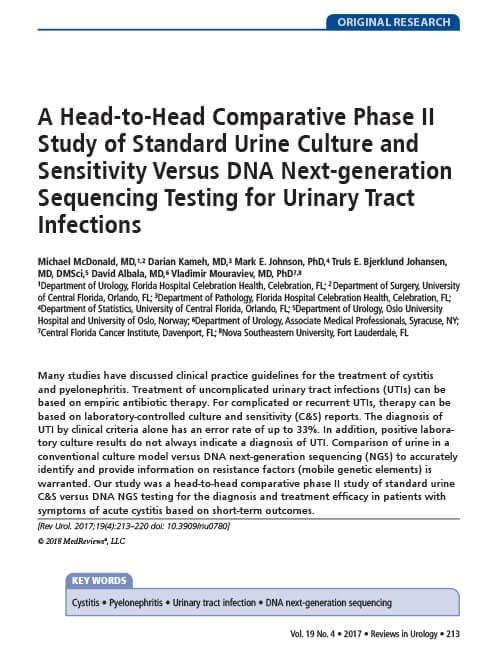 A Head-to-Head Comparative Phase II Study of Standard Urine Culture and Sensitivity Versus DNA Next-generation Sequencing Testing for Urinary Tract Infections