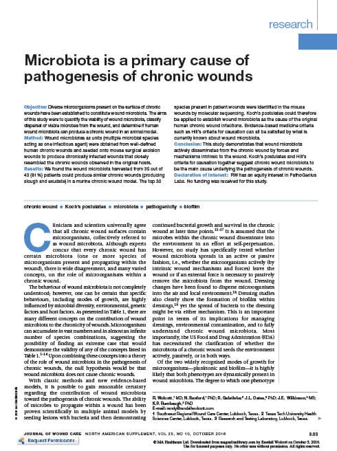 Microbiota is a primary cause of pathogenesis of chronic wounds.