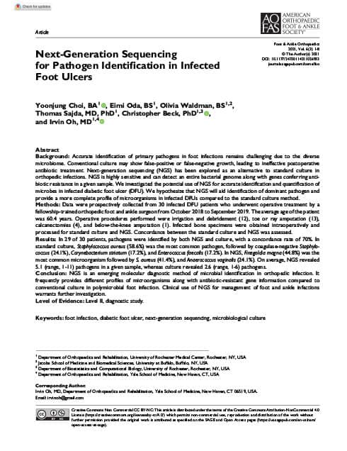 Next-Generation Sequencing for Pathogen Identification in Infected Foot Ulcers